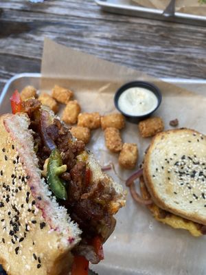 Impossible meat seasoned perfectly and vegan ranch for the tots! at Crust Kitchen and Cocktails in Wilmington