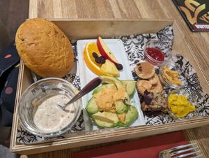 Breakfast box (bread is the burger bun) at Gut Gelaunt in Bern