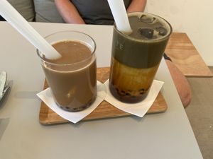 Trinitea (nice) and Sea salt caramel hojicha (amazing) at Tea Stories in Eindhoven