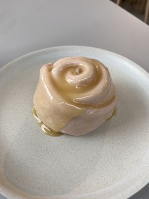 Rose bun with condensed milk. Tastes like bapao dough with sugary coconut, so not that special.  at Tea Stories in Eindhoven