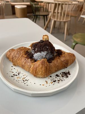Black sesame ice-cream croissant: yummy!  at Tea Stories in Eindhoven