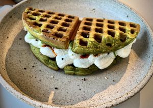 Matcha waffles  at Tea Stories in Eindhoven