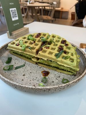 Ricotta waffles: huge, tasty and quite spicy at Tea Stories in Eindhoven