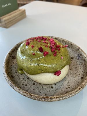 Pistachio bun: it’s a steamed bun, but rolled up with cinnamon on the inside. It lacks flavour, so I’m not very fond of it.  at Tea Stories in Eindhoven