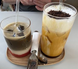 Strawberry hojicha (tasty) and Oreo caramel (very good)  at Tea Stories in Eindhoven