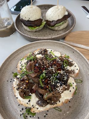 Bao burger and Miso aubergine sandwich: both tasty  at Tea Stories in Eindhoven