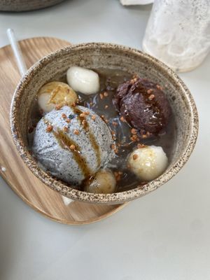 Anmitsu with sesame ice-cream: very good. Only the jelly was too soft and had no flavour  at Tea Stories in Eindhoven