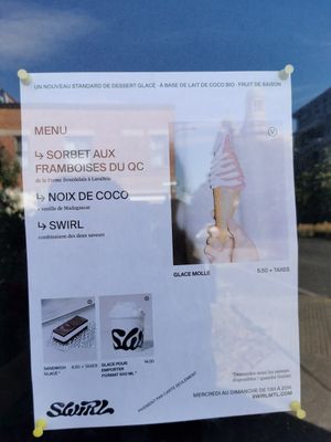 Menu at Swirl in Montreal