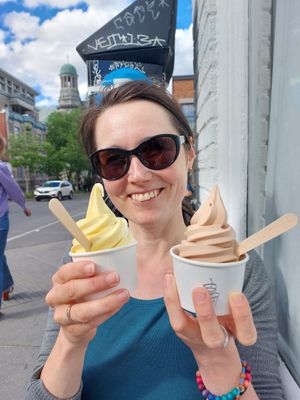 Vanille/ mango and chocolate at Swirl in Montreal
