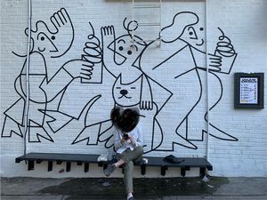 Mural next to the shop   at Swirl in Montreal