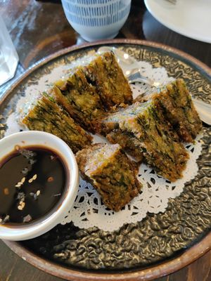 Chive cakes (very good and different from a typical scallion pancake) at Thong Thai in Westerly