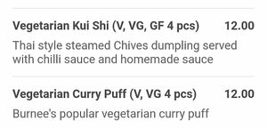 Vegan entrees at Klua Sathorn in Castlemaine