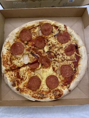 Vegan pepperoni  at Domino's Pizza in Goes