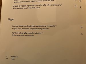 Menu at Cantinetta in Solothurn