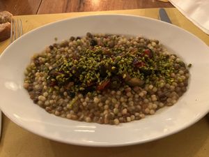 Fregola sarda con lentichie, verdurine e pistcchi at Cantinetta in Solothurn