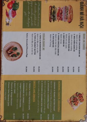 Menu at Banh Mi Ha Noi in Tam Coc