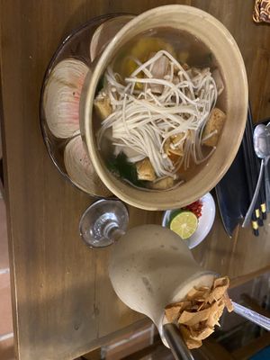 Vegan pho and banana smoothiee  at Banh Mi Ha Noi in Tam Coc