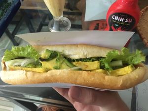 Tofu peanut butter and avocado banh mi at Banh Mi Ha Noi in Tam Coc
