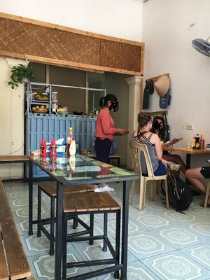 View inside (fruit bar/smoothie bar in the back)  at Banh Mi Ha Noi in Tam Coc