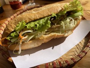 Vegan tofu peanut butter Bàhn My at Banh Mi Ha Noi in Tam Coc