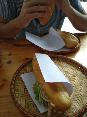 Veggie and tofu banh mi at Banh Mi Ha Noi in Tam Coc