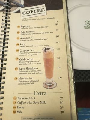 coffee menu at The Old House  in Karnataka