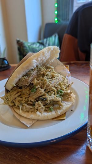 Vegan arepa with avocado, peas and fake meat at Venezolatino in Strasbourg