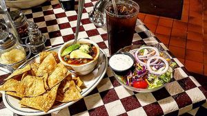 Vegan chili and creamy italian dressing salad. Wow! Delicious! at Chimney Rock Inn in Bound Brook