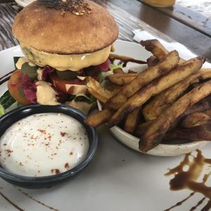 Beet burger - messy but delicious ! at Eat.Co in Ubud
