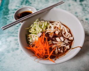Spicy sauce + sesame sauce / 川味＋麻醬  at Lái Xīn SùShí 來欣素食手工水餃 in Taipei