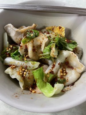 Spicy dumplings (mixed flavors)!!  at Lái Xīn SùShí 來欣素食手工水餃 in Taipei