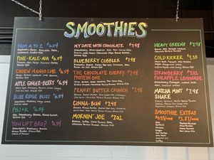 Smoothie menu section  at Mountain Juicery in Hendersonville