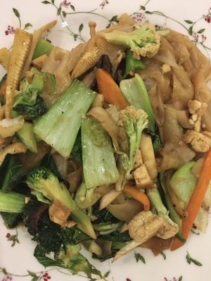 Pad see ew (on the menu it’s called stir fried noodles with dark soy sauce)  at Vegan Center Cafe in Vientiane