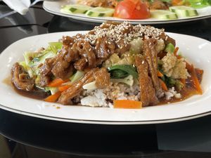Teriyaki beef bowl, 45,000 kip  at Vegan Center Cafe in Vientiane