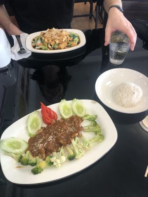 Saté Chicken and Teriyaki Tofu  at Vegan Center Cafe in Vientiane