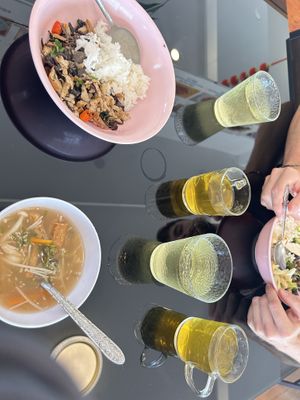 vegan peking soup, vegan roasted duck  at Vegan Center Cafe in Vientiane