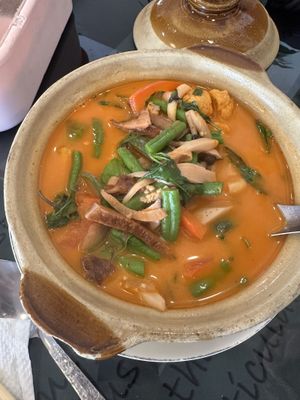 Mock ‘duck’ red curry   at Vegan Center Cafe in Vientiane