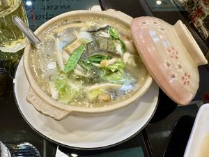 Seaweed tofu soup with lots of veggies (clear soup)  at Vegan Center Cafe in Vientiane