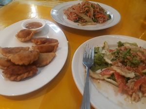 Dishes at Vegan Center Cafe in Vientiane