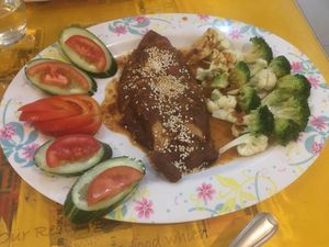 ‘Chicken’ in peanut sauce at Vegan Center Cafe in Vientiane