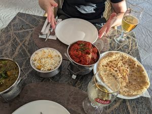 Saag & jay puli curried w soy meat and a parara w/o butter specially made for us at Bombay Babu - Calle Valencia in Tenerife