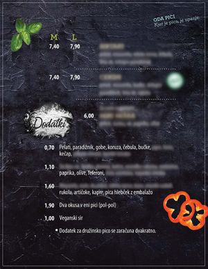 Vegan cheese in the menu at Pizzerija Rondo in Sevnica