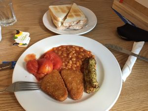 Vegetarian breakfast, made vegan. £6.95. at South Downs YHA in Southease