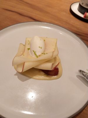 Caramelised green apple, raw apple and lemon sorbet at Xavier Pellicer in Barcelona