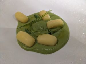 Cream with potato gnochi at Xavier Pellicer in Barcelona