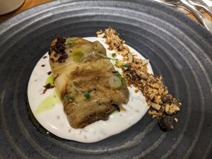 Eggplant with cream at Xavier Pellicer in Barcelona