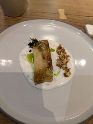 Charred eggplant yoghurt and granola at Xavier Pellicer in Barcelona
