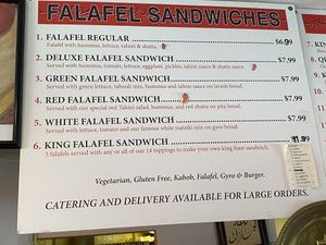 Falafel menu board at King Falafel in Sebastapol