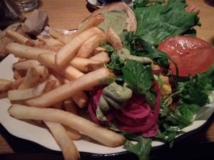 Mushy AF cauliflower burger with undercooked fries.  at Venetian Hotel - Black Tap in Las Vegas