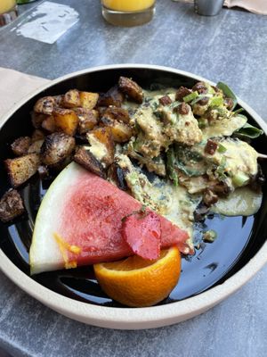 Avocado Benedict, a few bites taken 🙂   at Don Vegan in Quebec